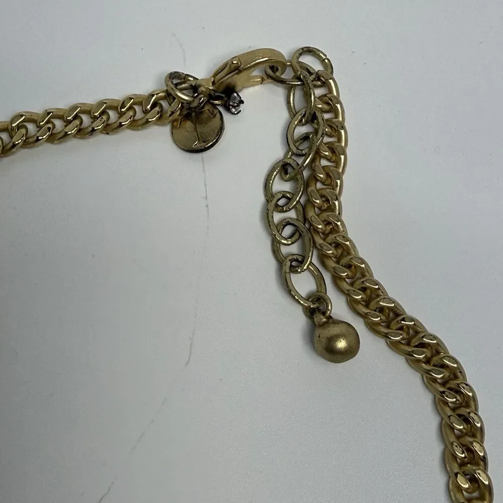 Talbots Blue And Black Rhinestone Gold Tone Chain Link Statement Necklace